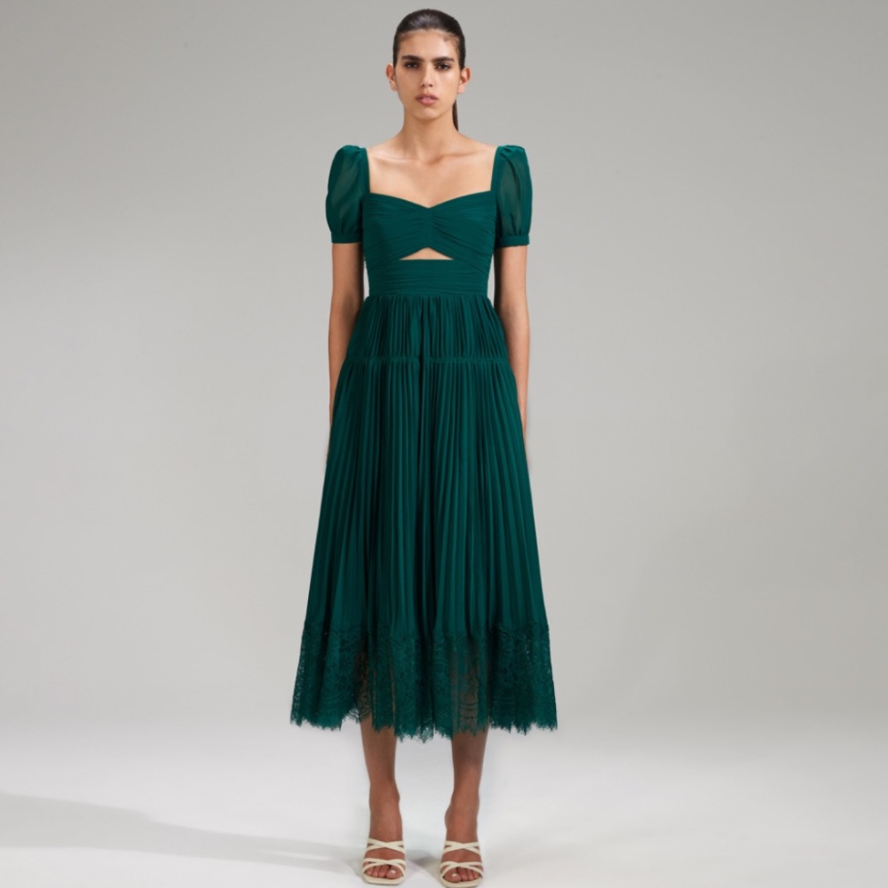 Self Portrait Green Chiffon Midi Dress Unworn Tags Still On